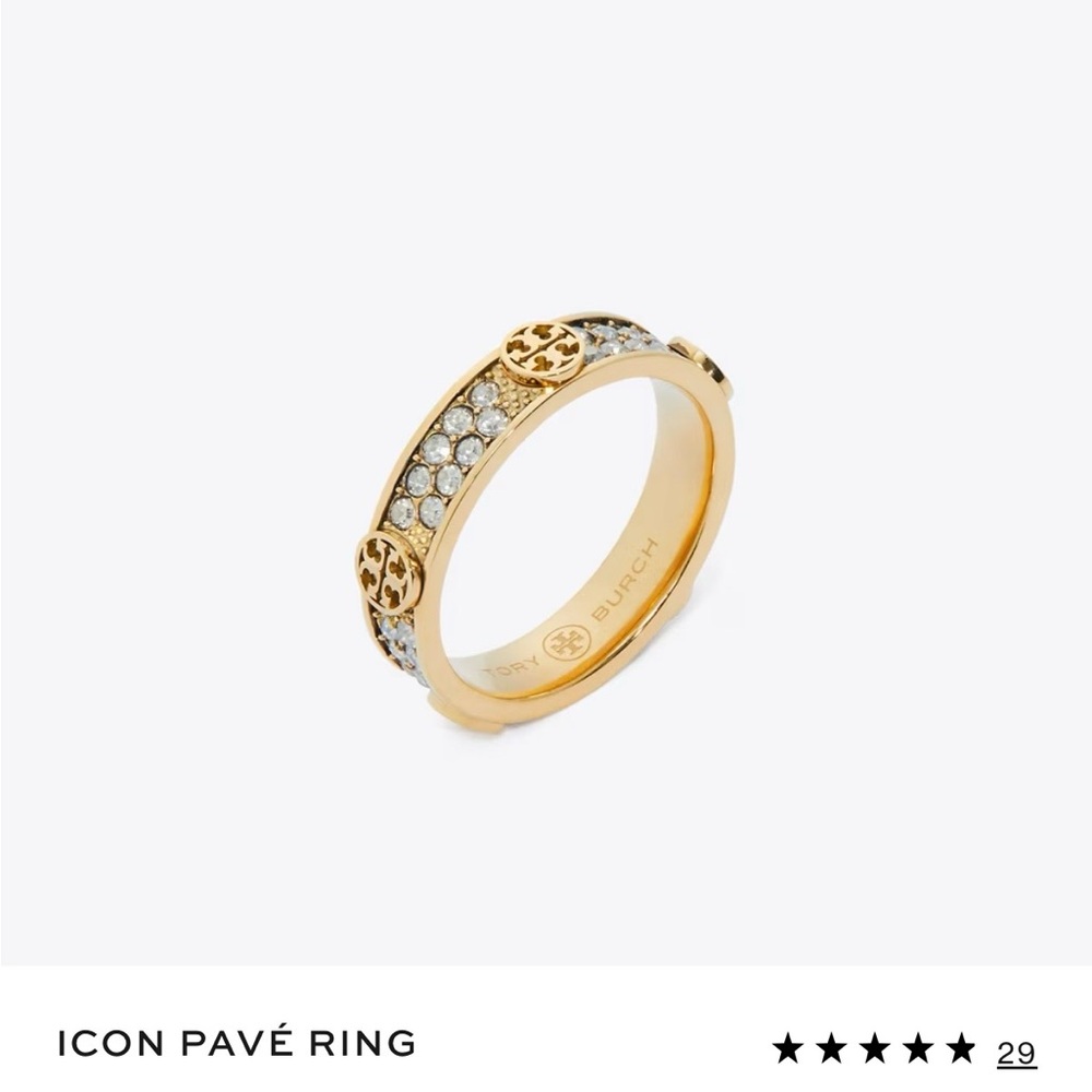 Tory Burch Gold Icon Pavé Ring - Gold Crystal Band